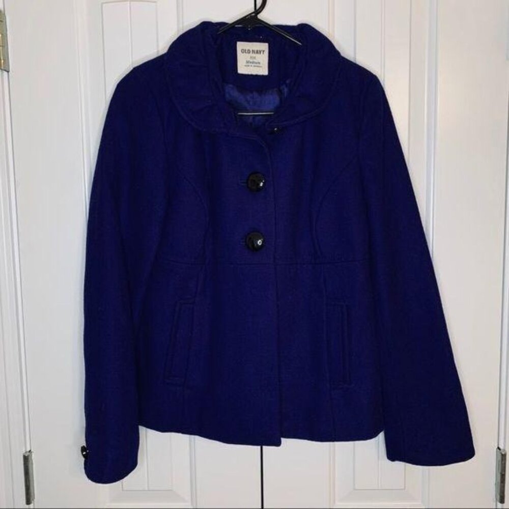 Old Navy Sapphire Blue Lined Button Front Pea Coat Medium